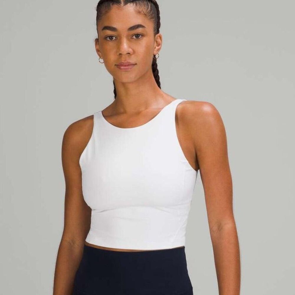 Lululemon White Cropped Tank Top 2 High Neck Racerback Athletic Yoga Workout
